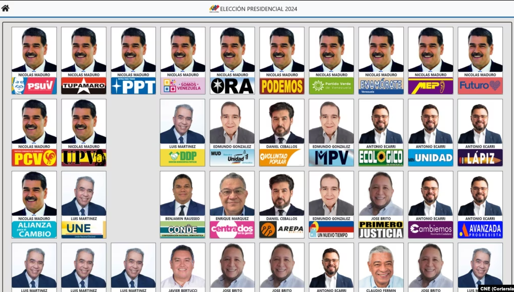 Boleta electoral para los comicios presidenciales del 28 de julio de 2024 en Venezuela.