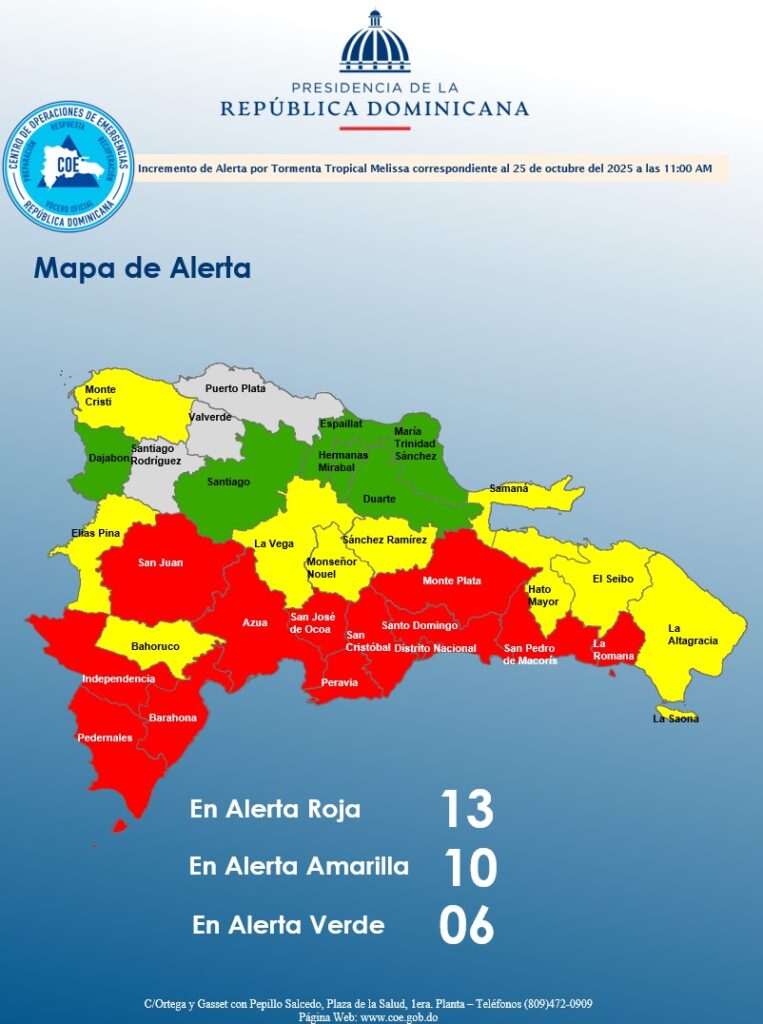 La imagen actual no tiene texto alternativo. El nombre del archivo es: El-COE-coloca-12-provincias-y-al-Distrito-Nacional-en-alerta-roja-10-en-amarilla-y-aumenta-06-en-verde.jpeg