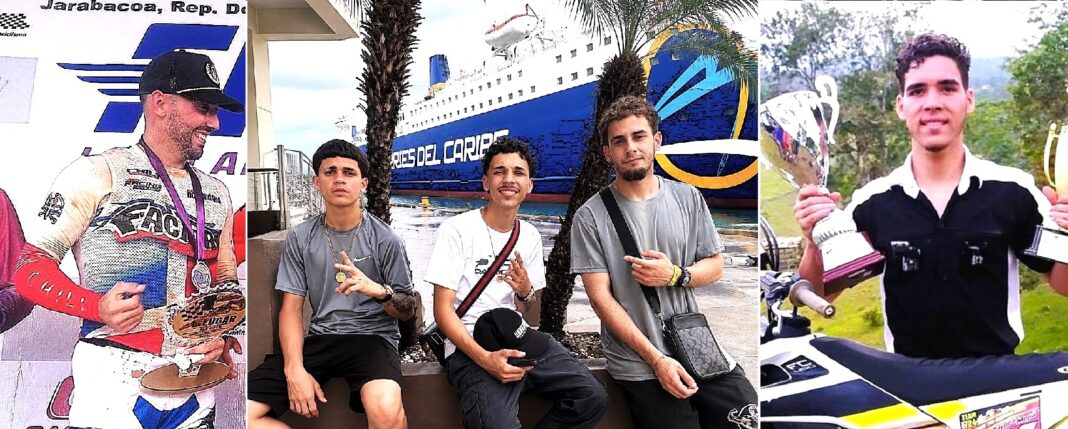 Franklin Nogueras, los boricuas, Maiky Cabrero, Jael Ramos y Sebastian Velez, luego de llegar en el Ferry a República Dominicana y Darnell Lantigua