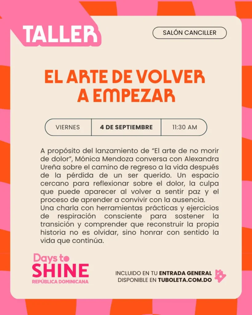 La imagen actual no tiene texto alternativo. El nombre del archivo es: Monica-Mendoza-llega-a-Days-to-Shine-Santo-Domingo-para-presentar-nuevo-libro-El-arte-de-no-morir-de-dolor.webp